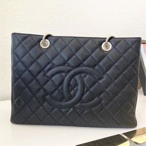 Chanel Grand Shopping Tote GST black caviar silver hardware